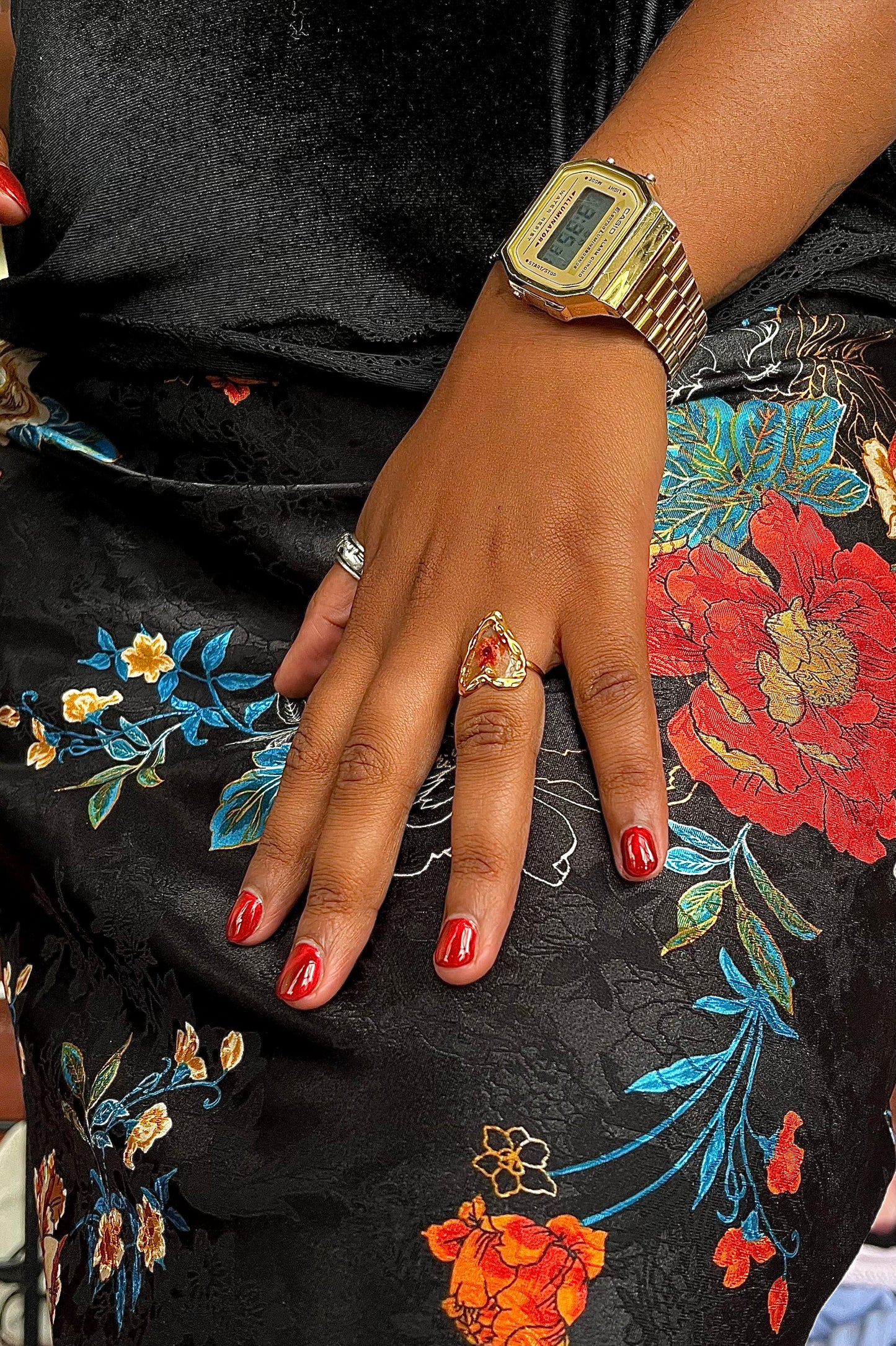 Pressed Red Flower Ring