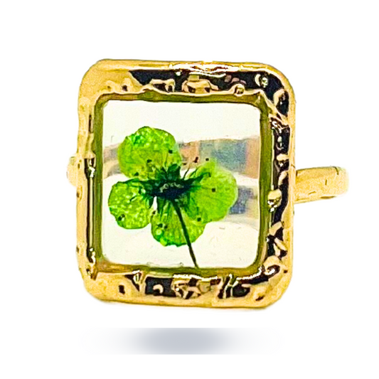 Pressed Green Flower Ring